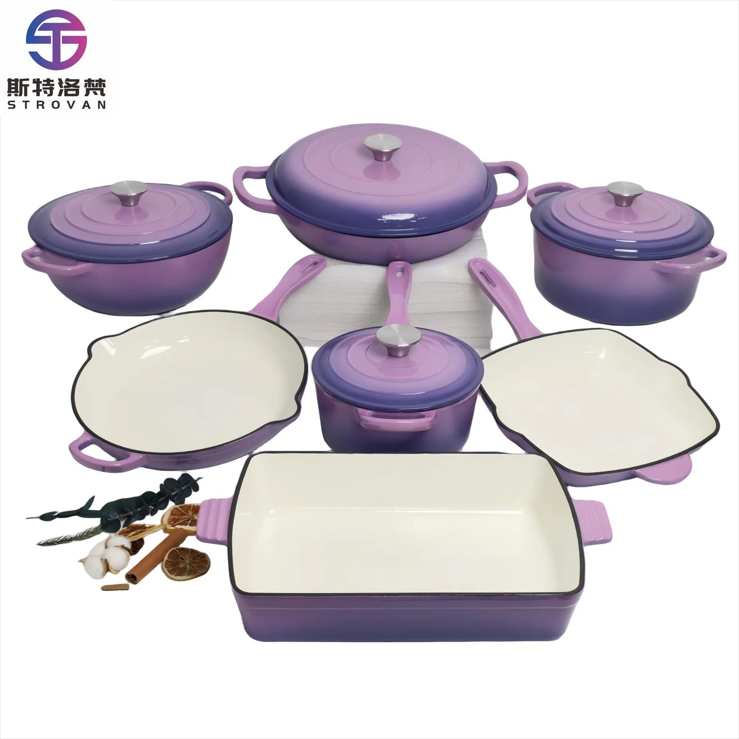 Multicolor Enamel Cast Iron 11 Piece Cookware Set Induction