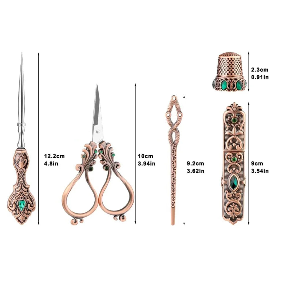 Vintage European Style Scissors Kit With Needle Case And Awl