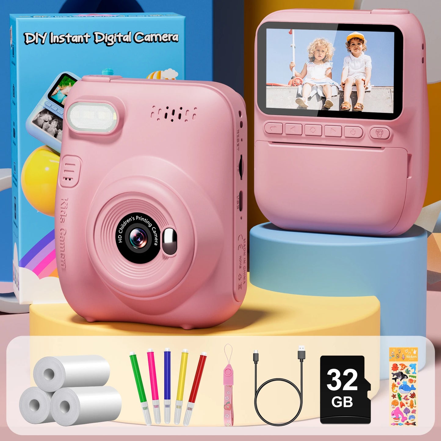 Instant Print Camera for Kids 32MP HD Digital Fun
