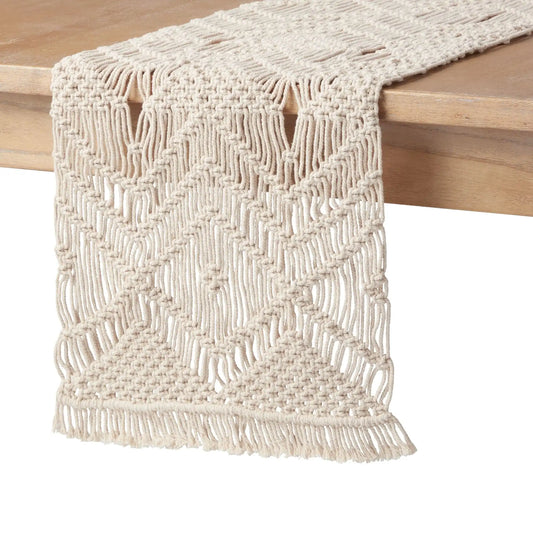 Macrame 90 Inch Cotton Table Runner Machine Washable Modern Style