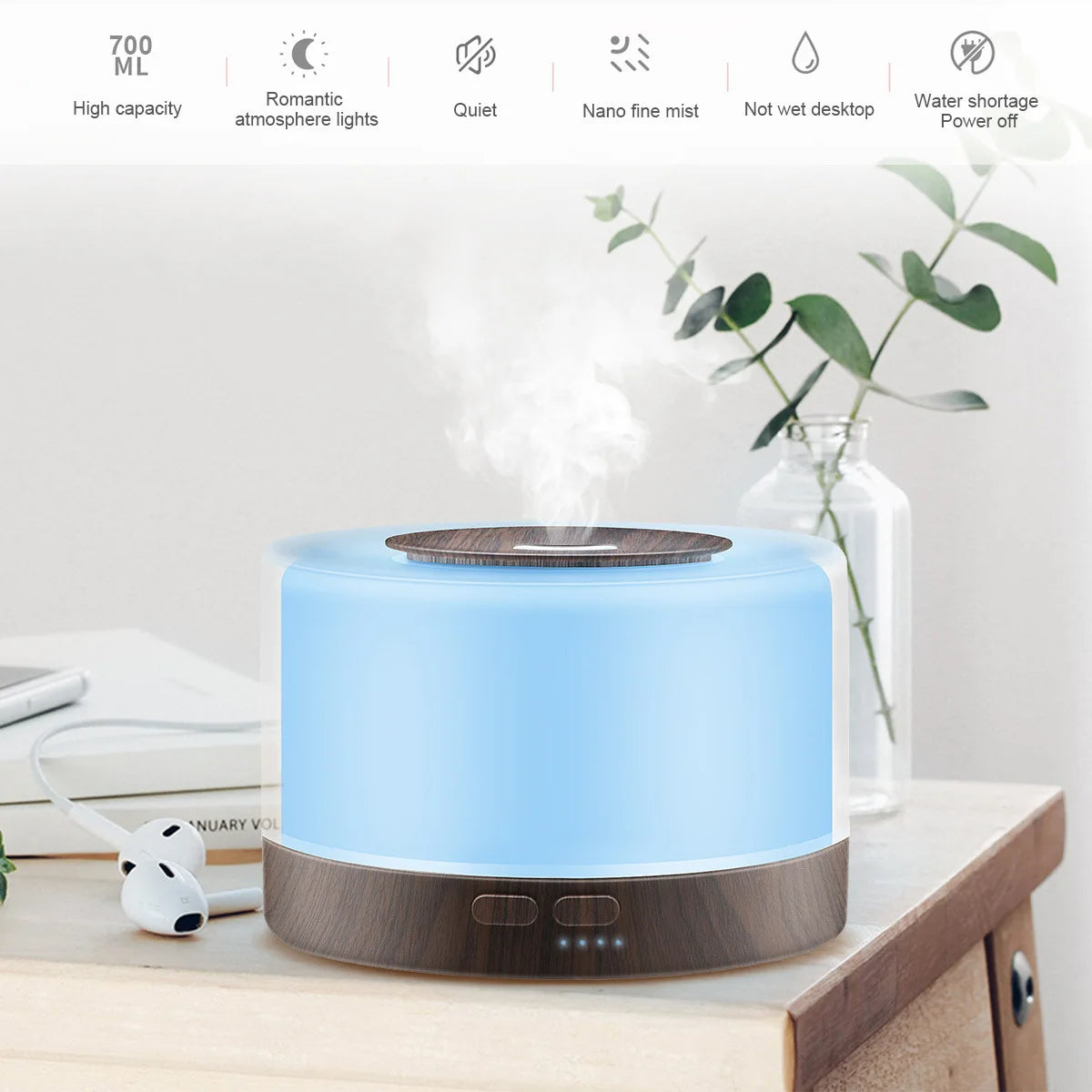 Ultrasonic Essential Oil Diffuser 550ml With 7 Color LED Night Lights For Aromatherapy And Humidification At Home