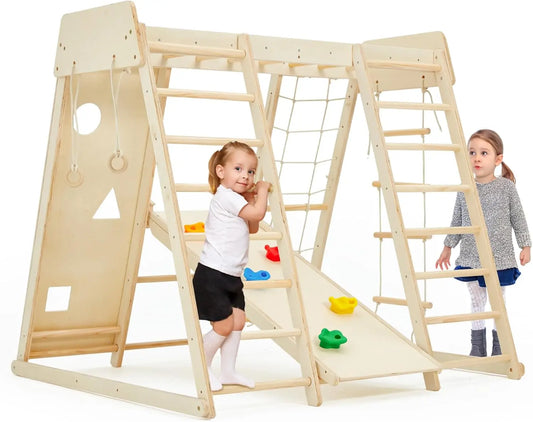 9 in 1 Indoor Jungle Gym for Kids Climbing Wall and Slide