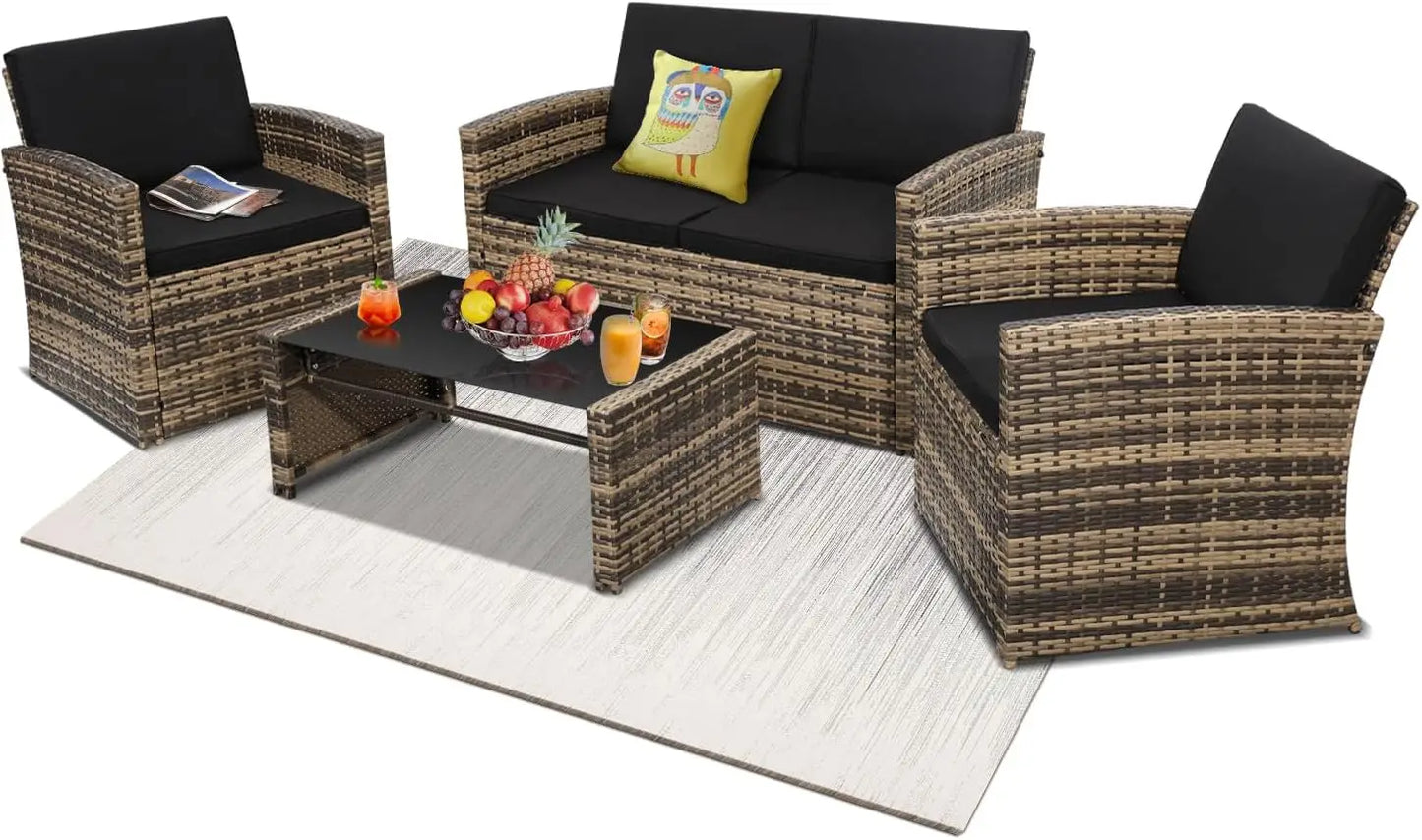 Modern Rattan Patio Conversation Set for Garden and Porch