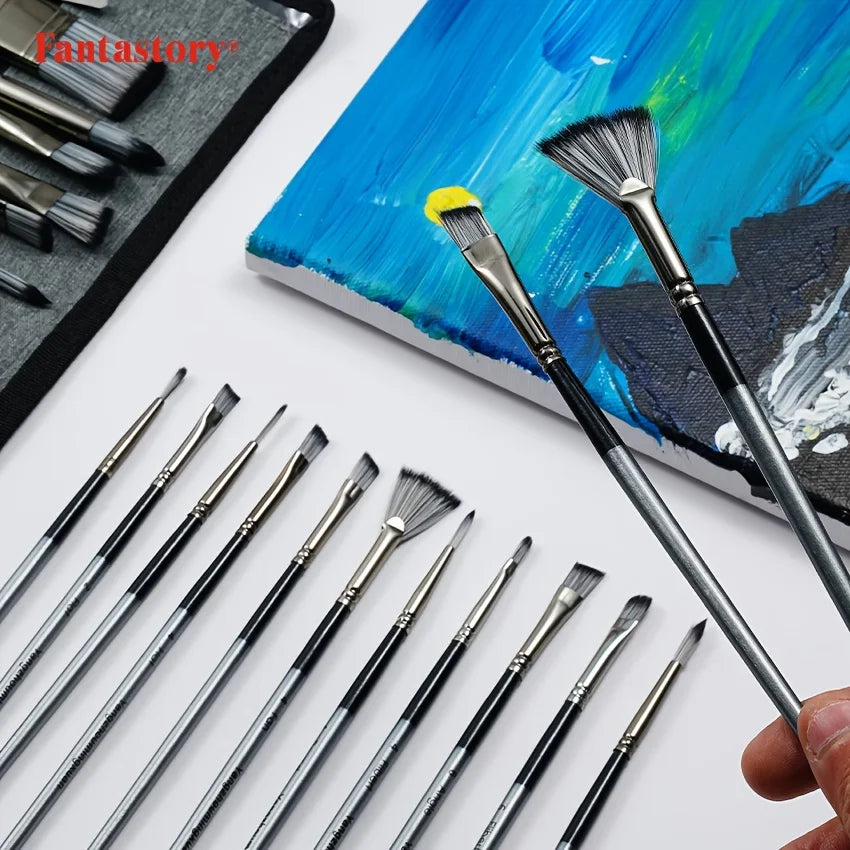 24 Piece Paint Brush Set with Mixing Knife for All Mediums