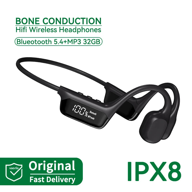 VAORLO Bone Conduction Headphones IPX8 Waterproof BT 5.4 MP3
