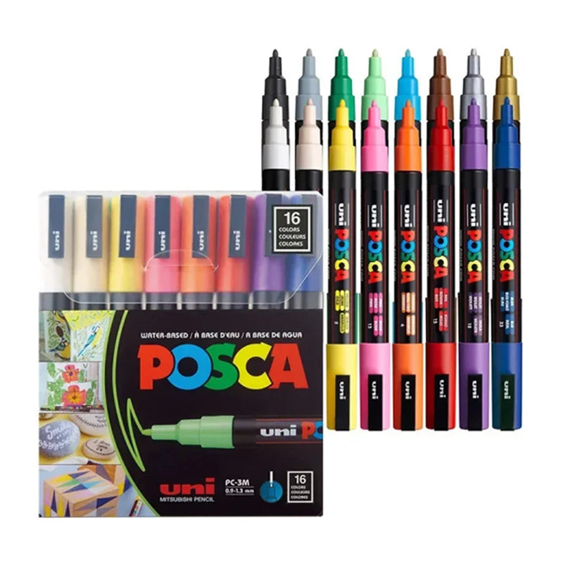 16pcs UNI POSCA Markers Set High Quality Acrylic Paint Pens