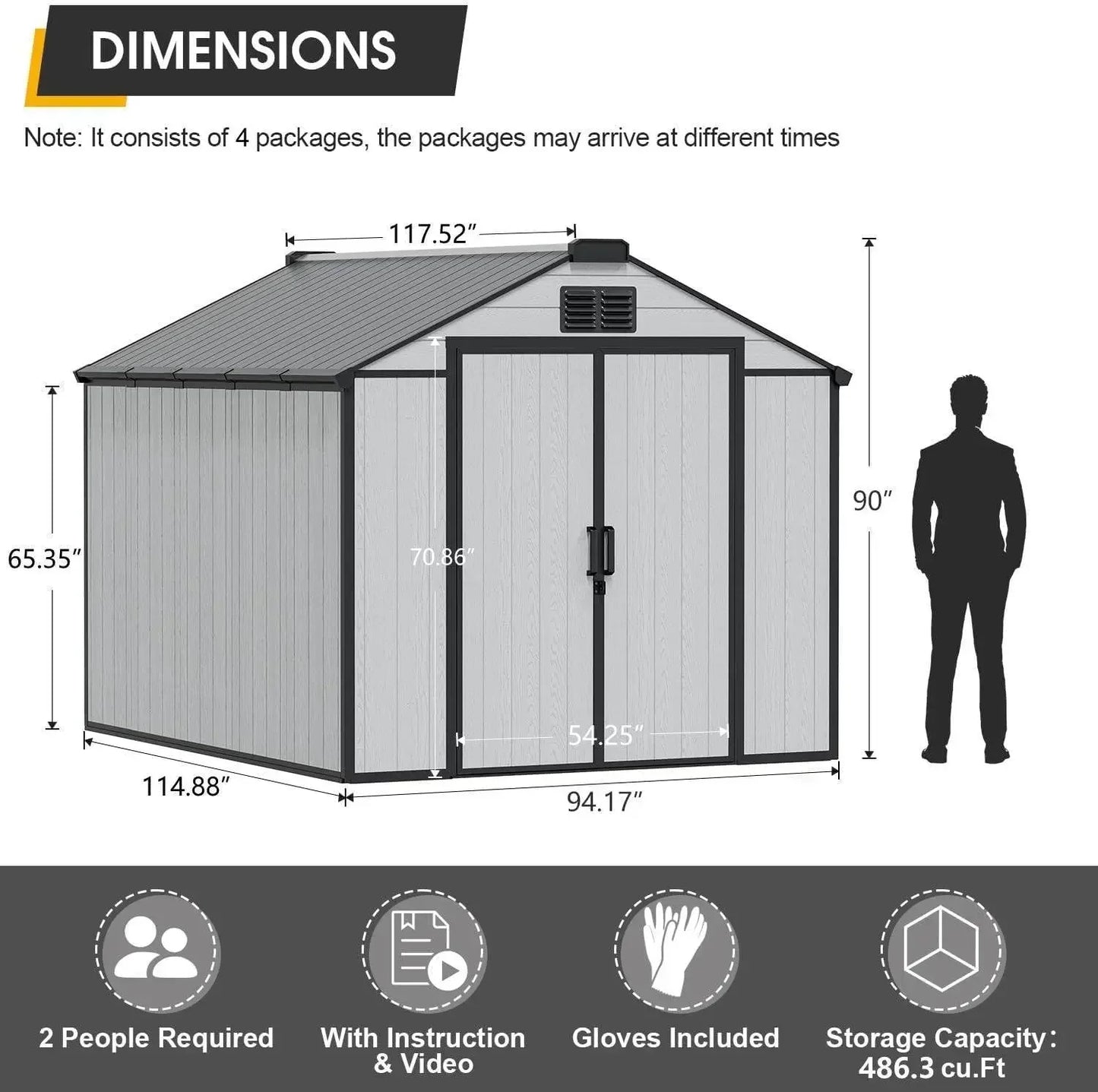 Resin Outdoor Storage Shed 8 x 10 FT All Weather Gray Garden Shed