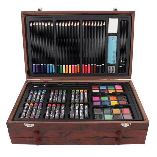 142PCS Wooden Art Set with Colored Pencils and Oil Pastels