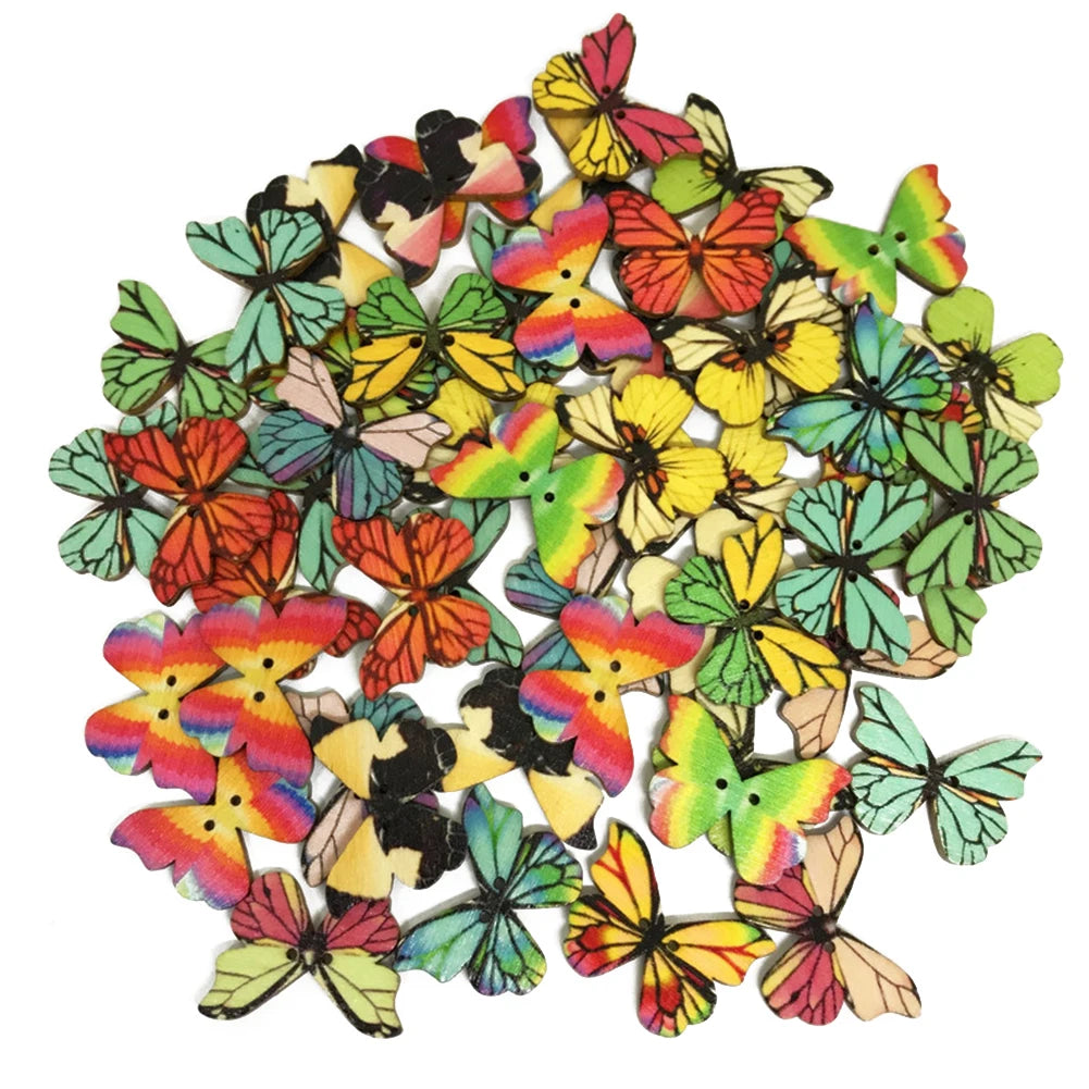 Fashion Wooden Butterfly Flower Buttons for DIY Crafting
