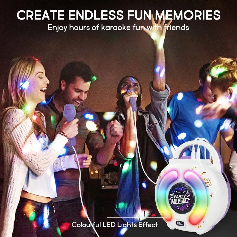 Kids Portable Karaoke Machine With 2 Mics Light Recording