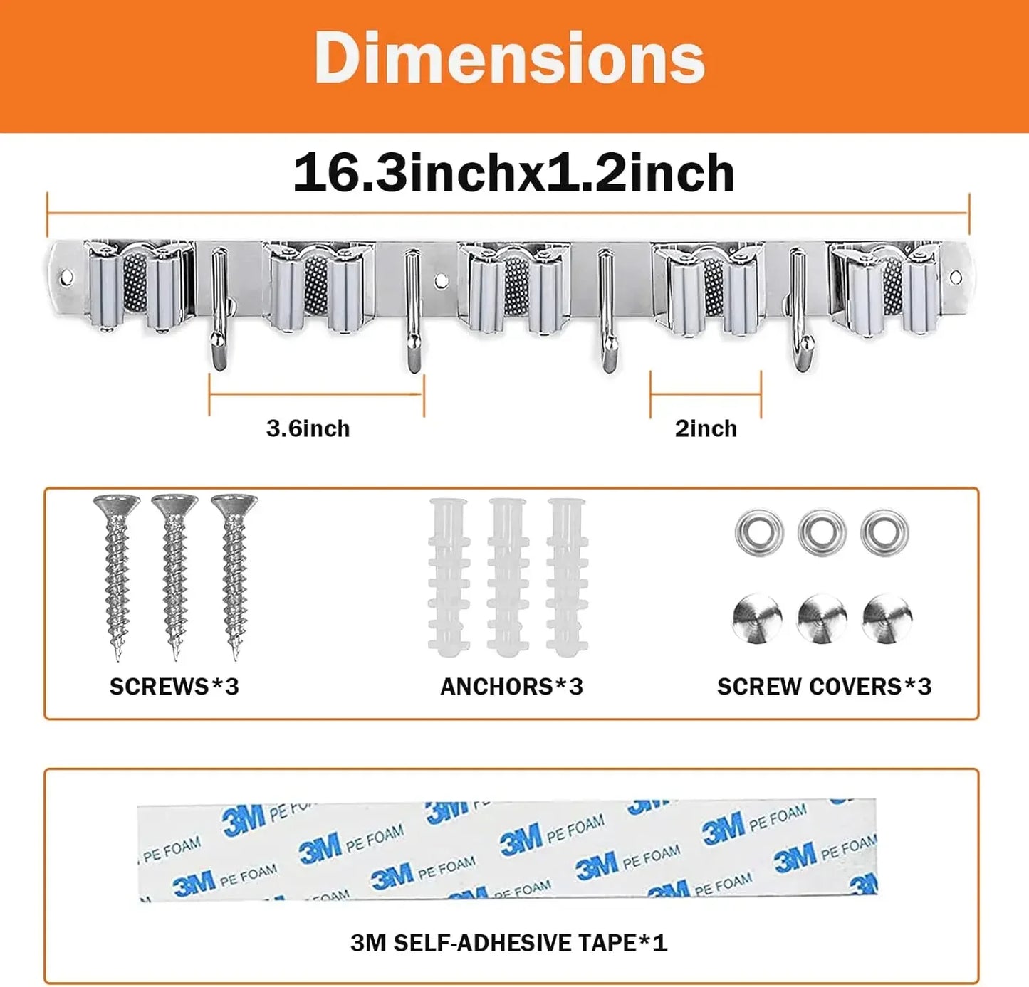 Heavy Duty Broom Holder Wall Mount Organizer with Hooks