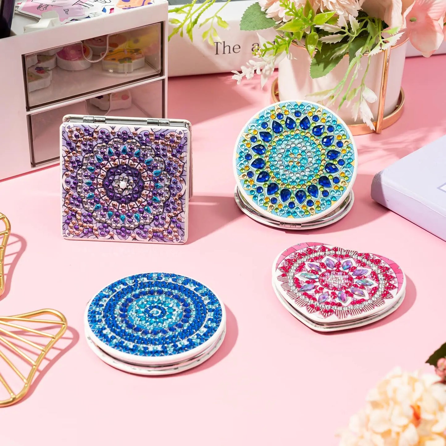 4Pcs Mandala Diamond Painting Compact Mirror Art Kits