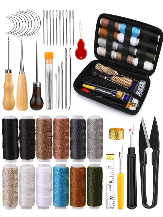 47Pcs Heavy Duty Sewing Kit With Thread Needle Awl Scissors