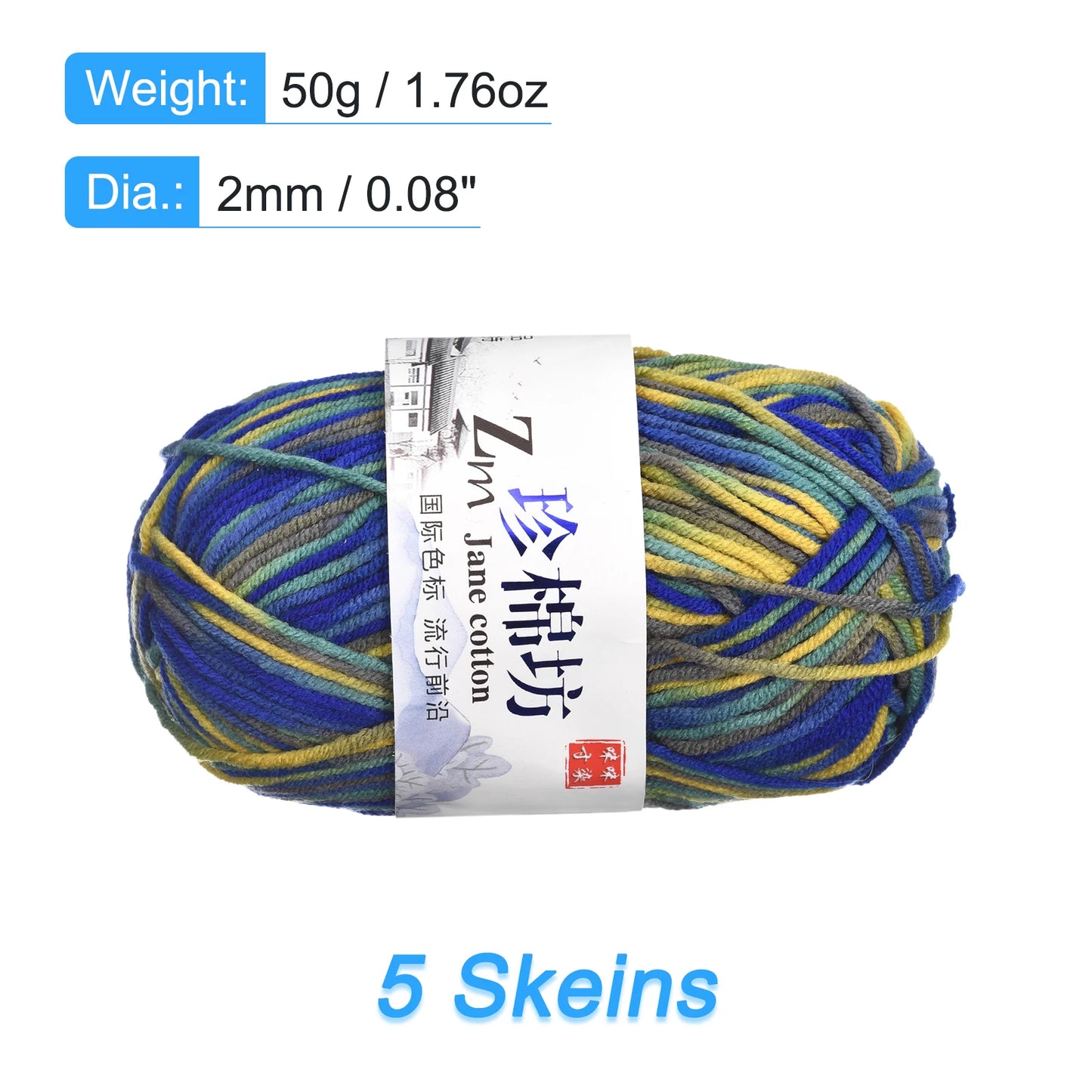 Cotton Blend Yarn Pack of 5 for Knitting and Crocheting