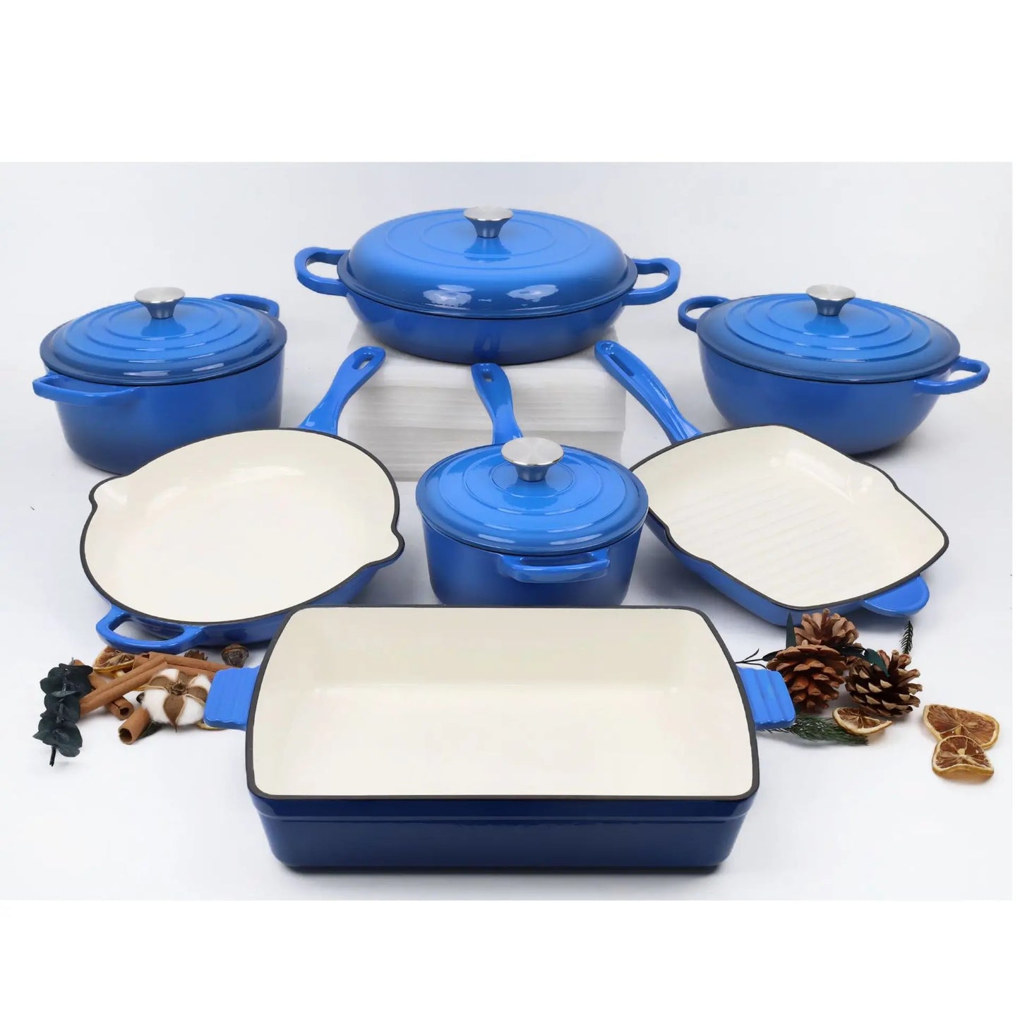 Multicolor Enamel Cast Iron 11 Piece Cookware Set Induction