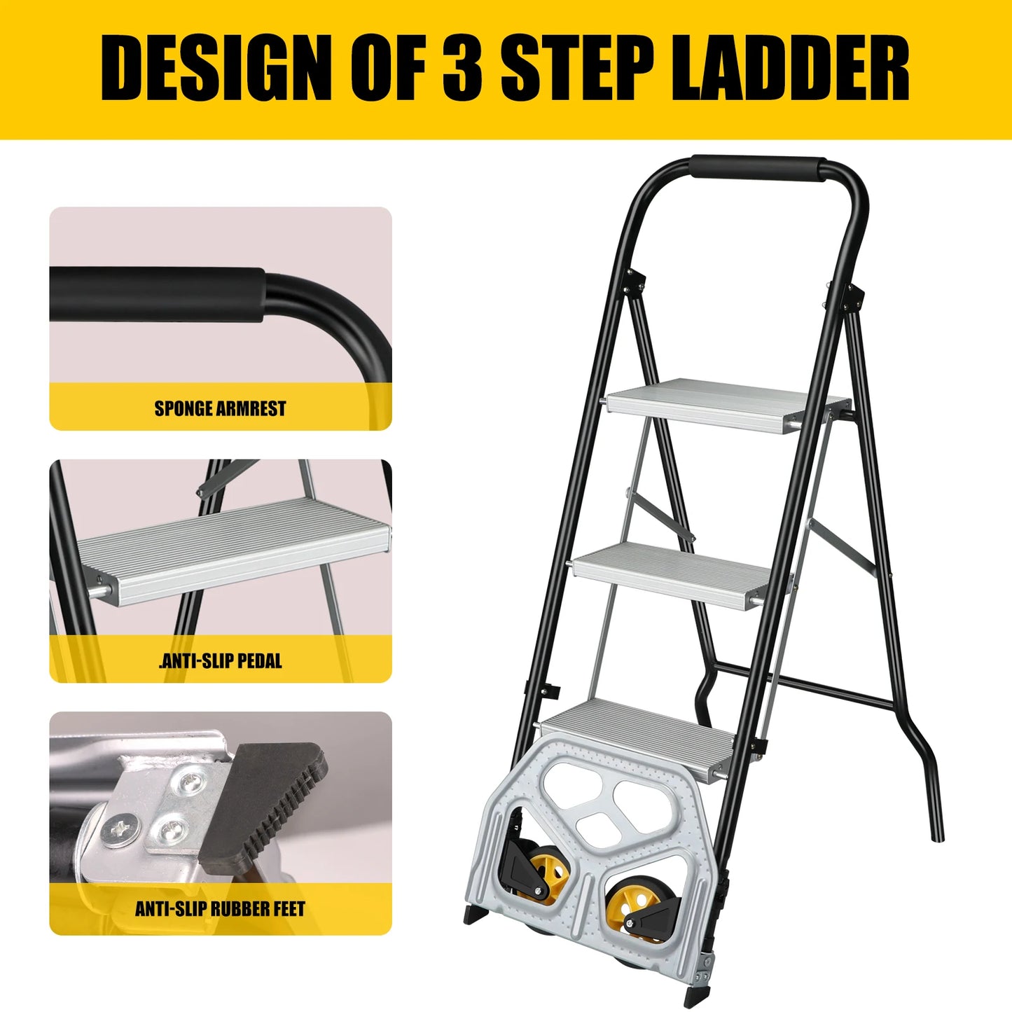 Multi Functional Heavy Duty Folding Step Ladder with Rubber Handle