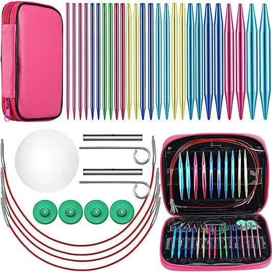 26 Aluminum Interchangeable Circular Knitting Needles Set