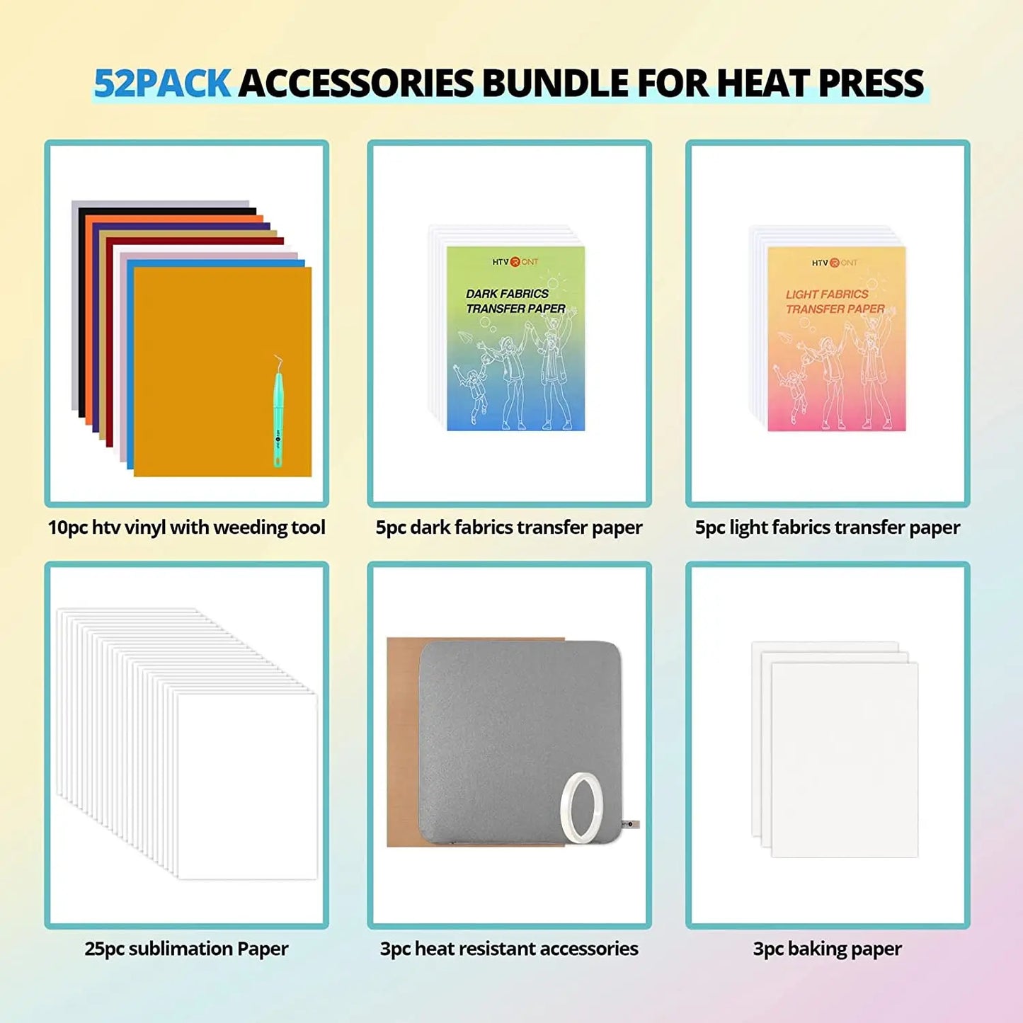 HTVRONT 52pcs Heat Press Accessories Kit for T-Shirt Printing