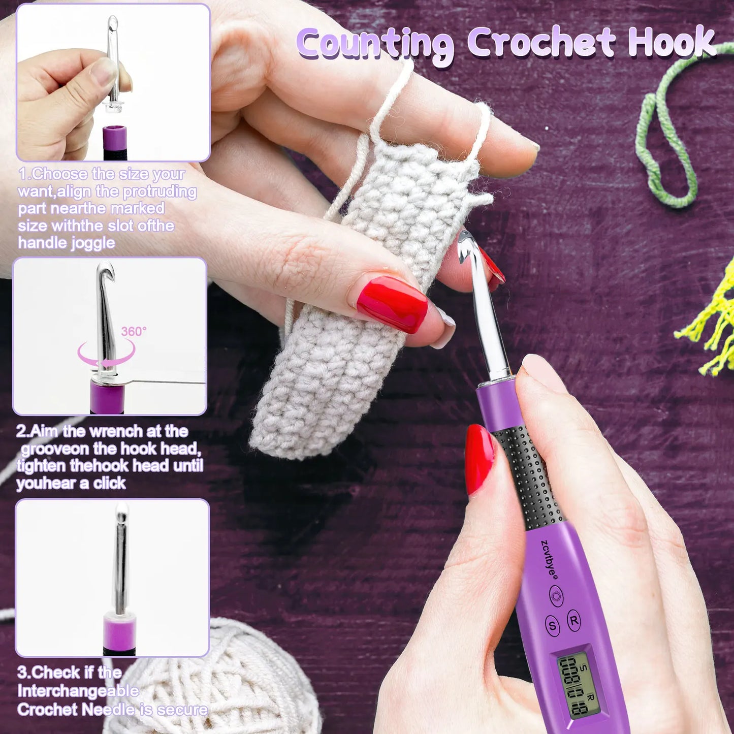 24PCS Ergonomic Crochet Hook Set with LED Light and Counter
