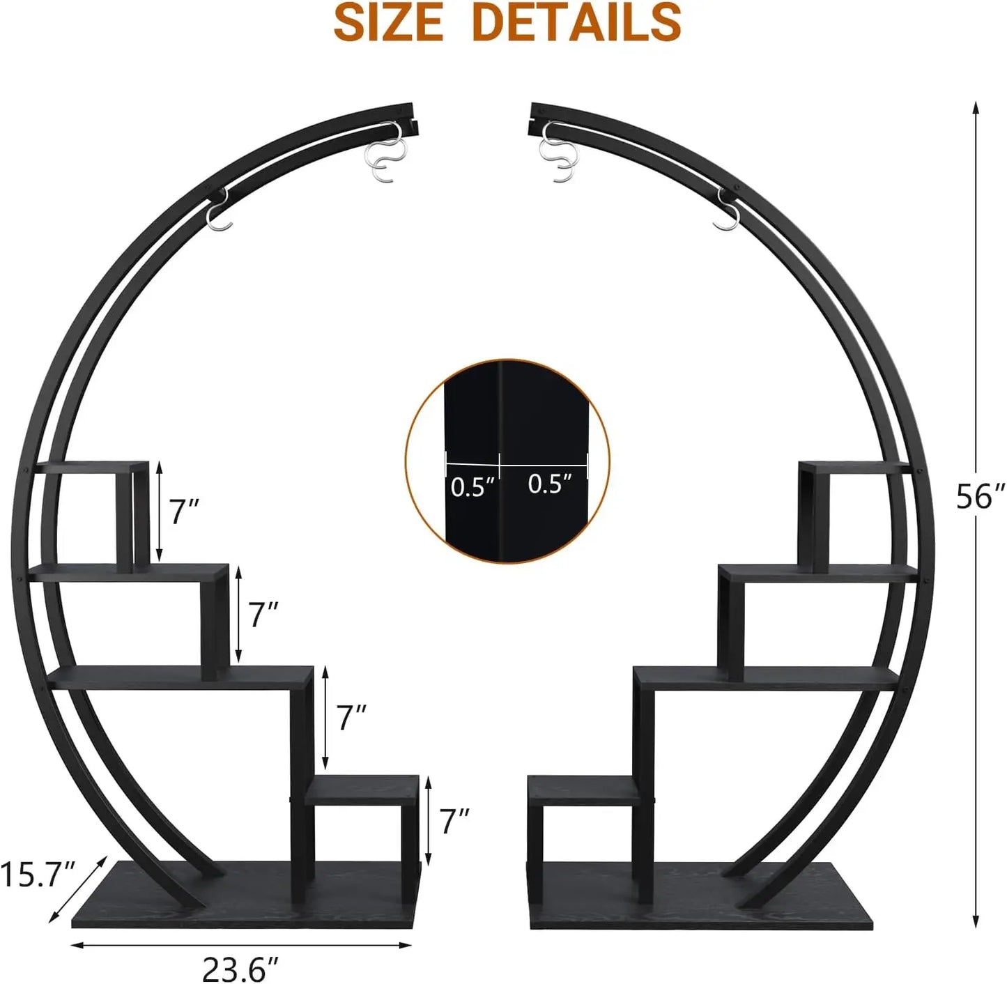 2 Piece 5 Tier Metal Plant Stand Half Moon Shape for Home Garden