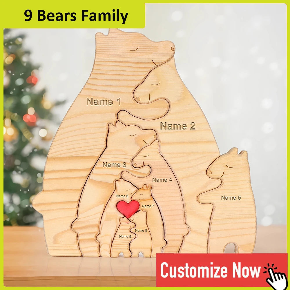 Personalized Custom Bear Family Wooden Puzzle for Home Decor