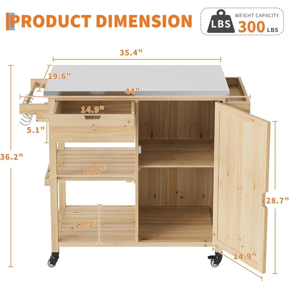 Solid Wood Outdoor Grill Cart With Stainless Top And Storage
