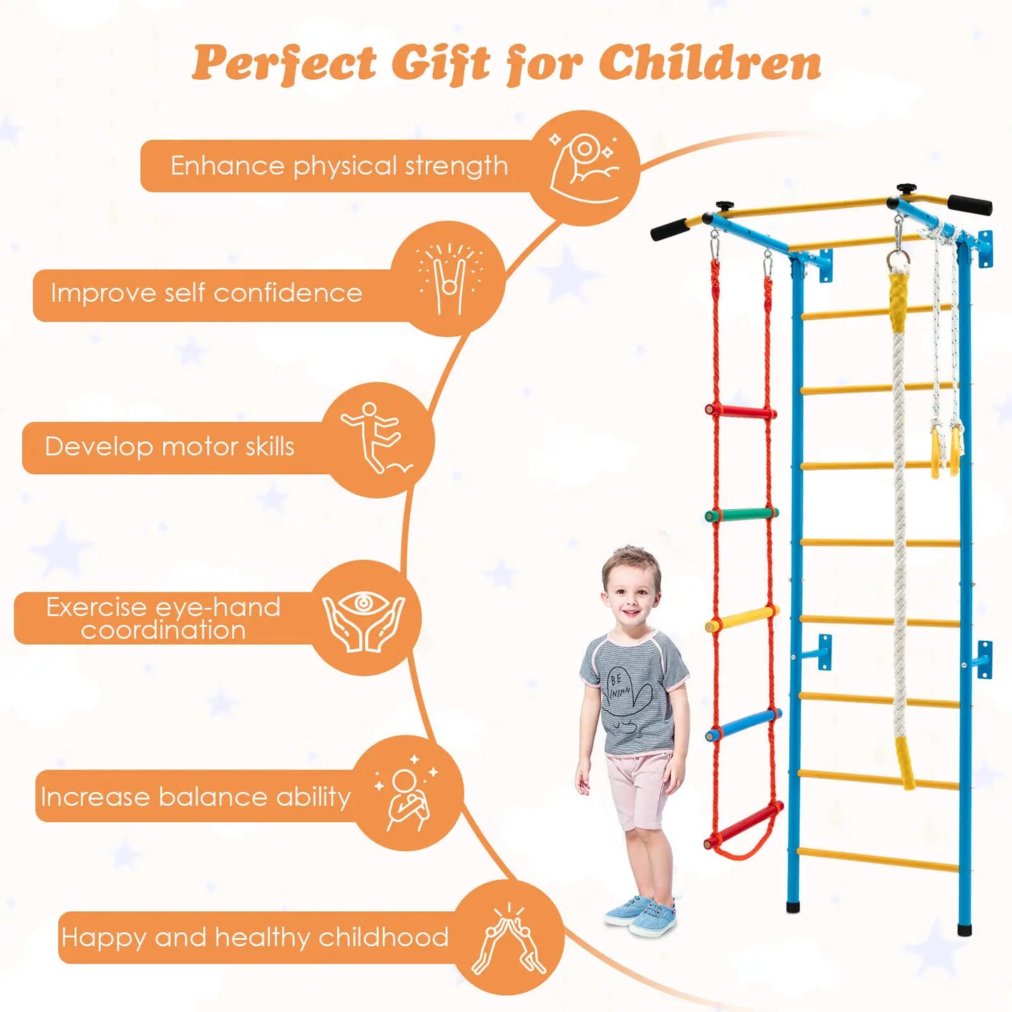 Costway 5 In 1 Kids Indoor Wall Gym Swedish Ladder Set