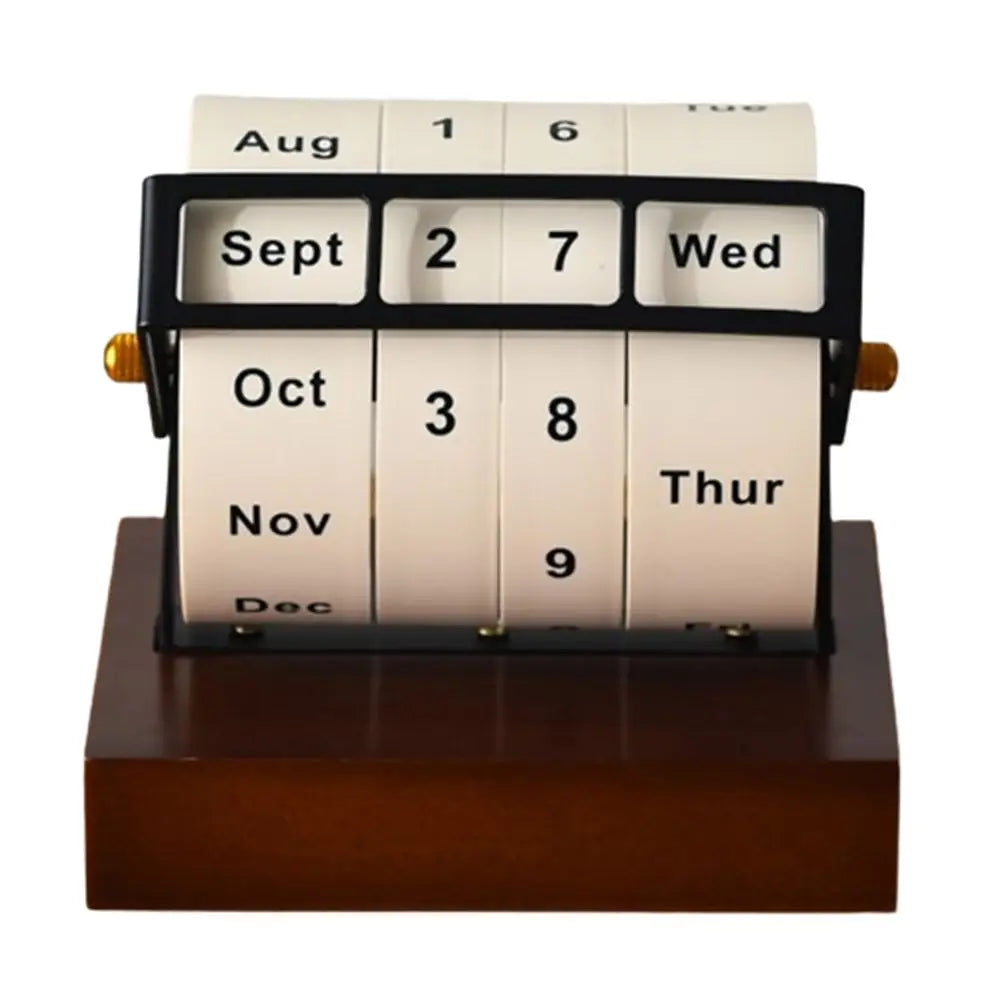 Wooden Perpetual Rotary Calendar Desktop Gift Daily Flip