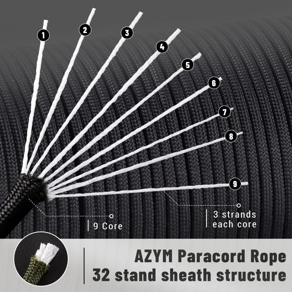 9 Strand 4mm Military Paracord 650lb Parachute Cord Camping