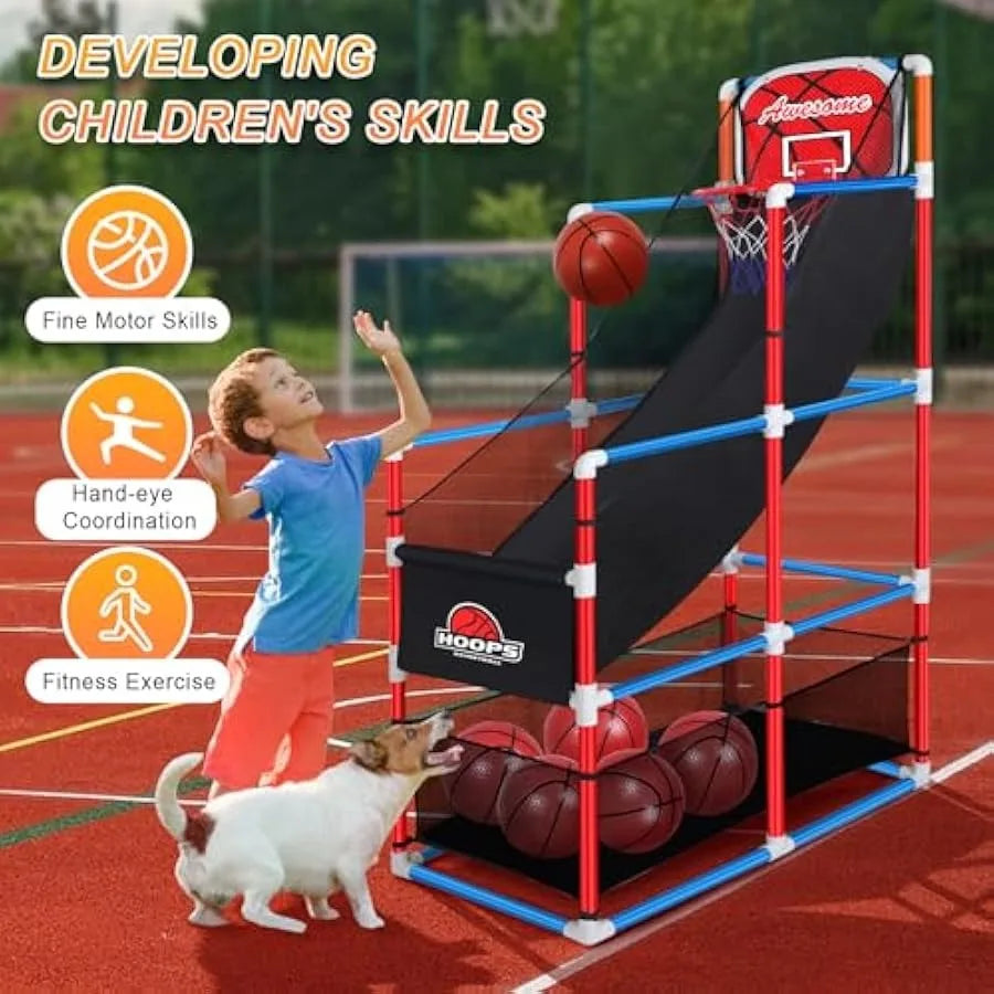 Adjustable Arcade Basketball Game Set With Storage 4 Balls