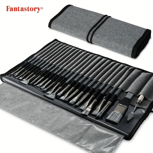24 Piece Paint Brush Set with Mixing Knife for All Mediums