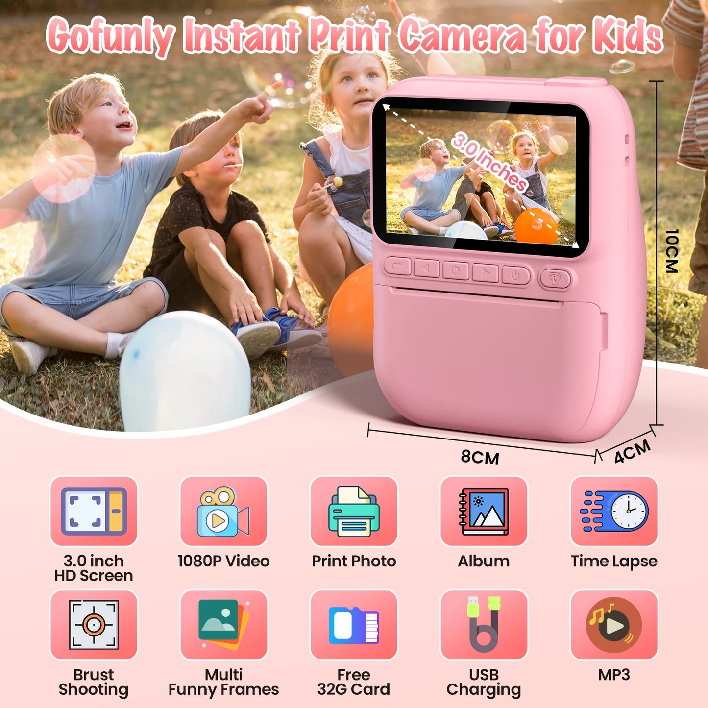 Instant Print Camera for Kids 32MP HD Digital Fun
