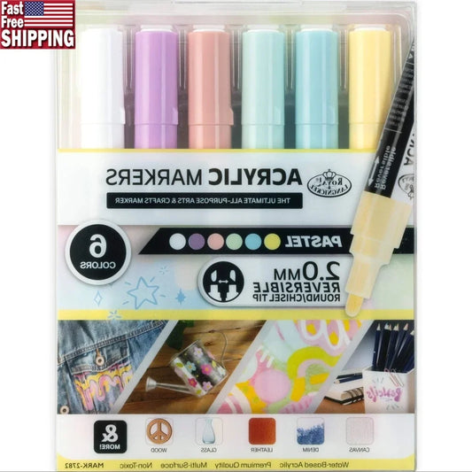 6 Piece Reversible Acrylic Art Markers for Crafts and DIY