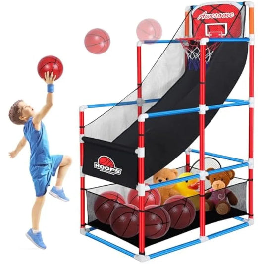 Adjustable Arcade Basketball Game Set With Storage 4 Balls