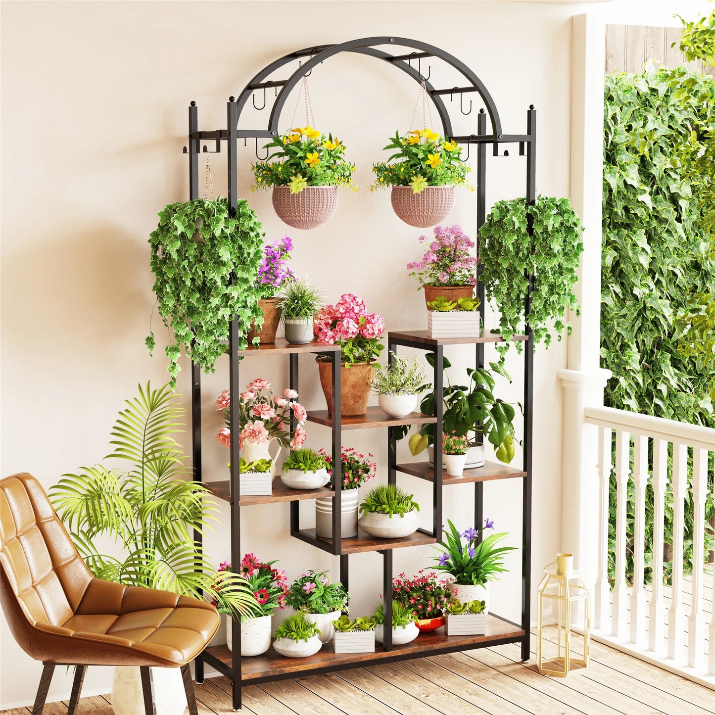 5-Tier Tall Indoor Plant Stand with Arched Metal Design