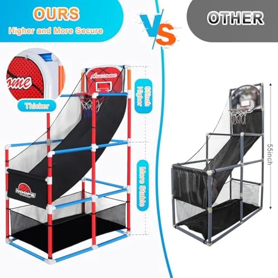 Adjustable Arcade Basketball Game Set With Storage 4 Balls