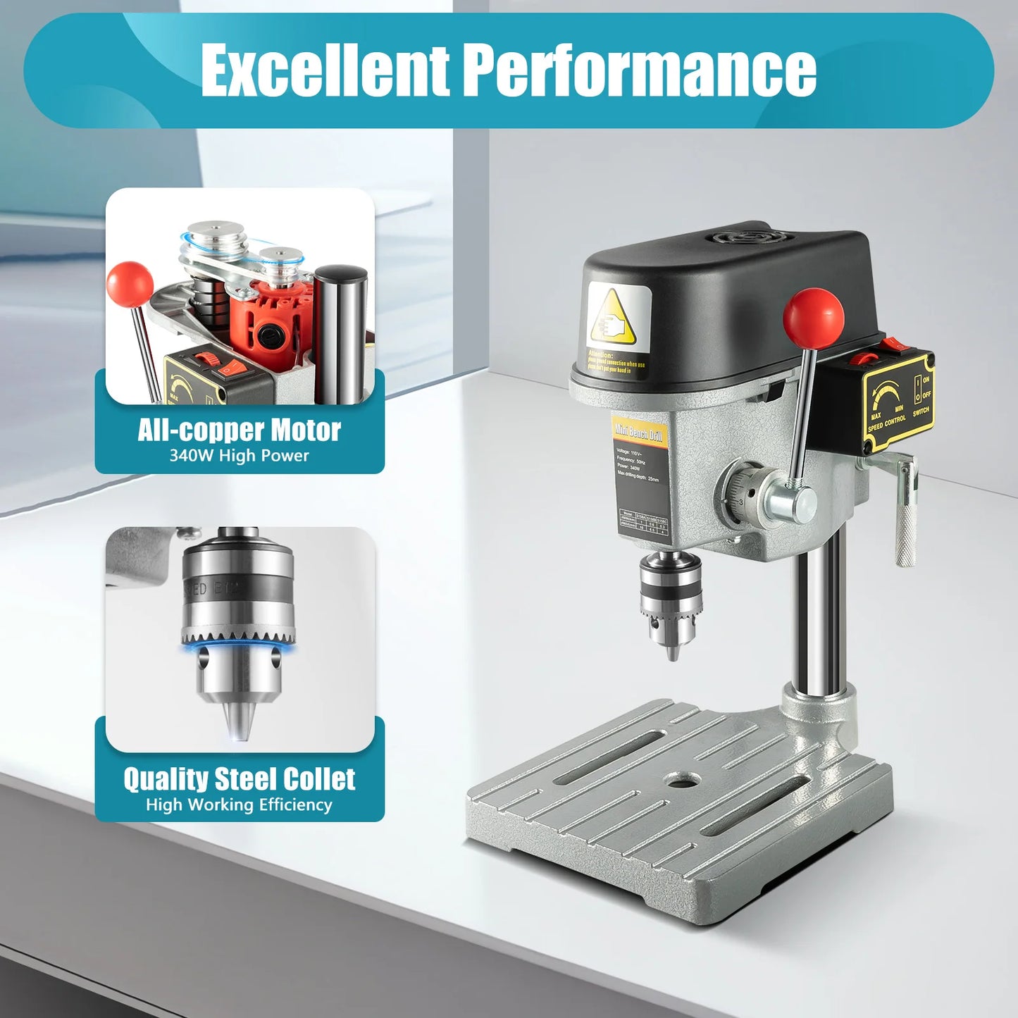 Mini Benchtop Drill Press 340W Adjustable Speed Tool