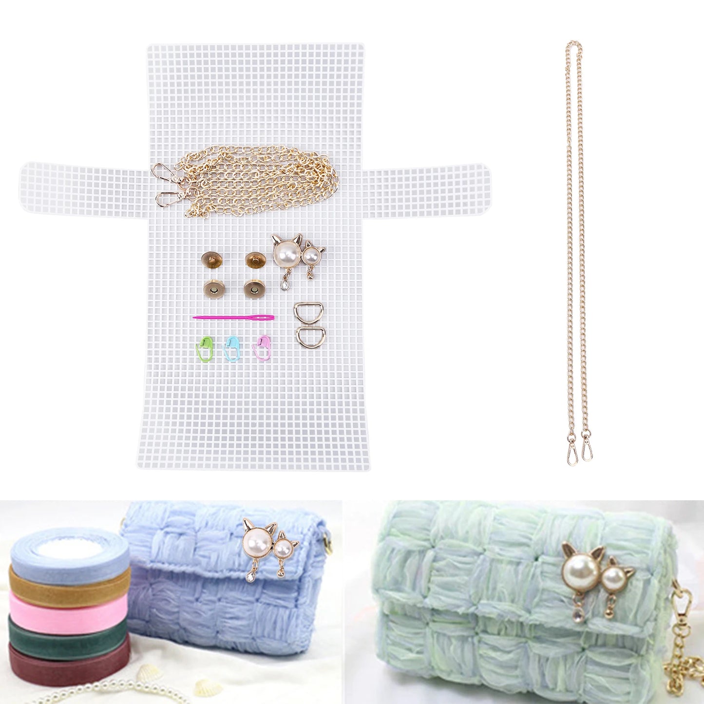 DIY Craft Shoulder Bag Materials Kit with Mesh Plastic Frame