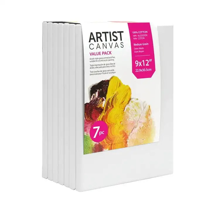 Studio Stretched Canvas 9X12 Inch 7 Pack 100 Percent Cotton