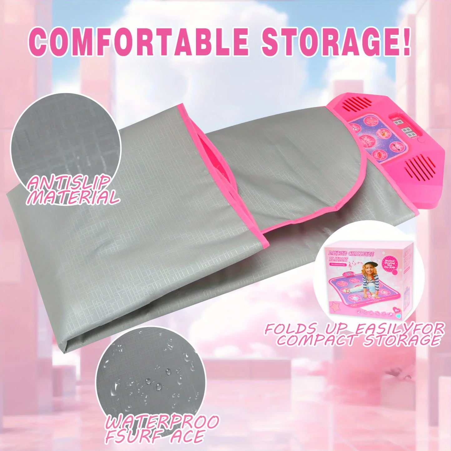 Portable LED Dance Mat For Kids Pink Princess Music