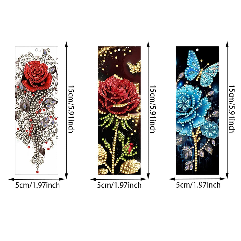 3Pcs Christmas Rose Diamond Painting Bookmark Making Kit