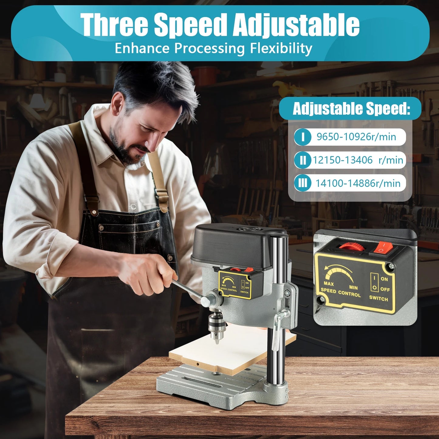Mini Benchtop Drill Press 340W Adjustable Speed Tool