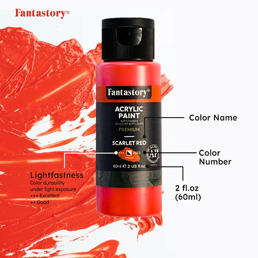 Fantastory 28 Classic Colors Acrylic Paint Set With 12 Brushes