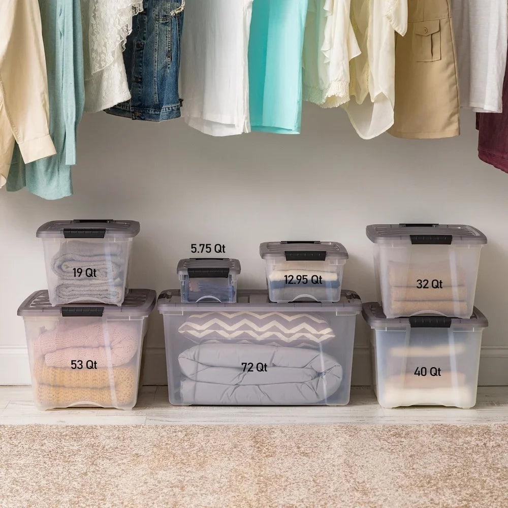 Stackable 5.8 Qt Clear Plastic Storage Bins with Lids