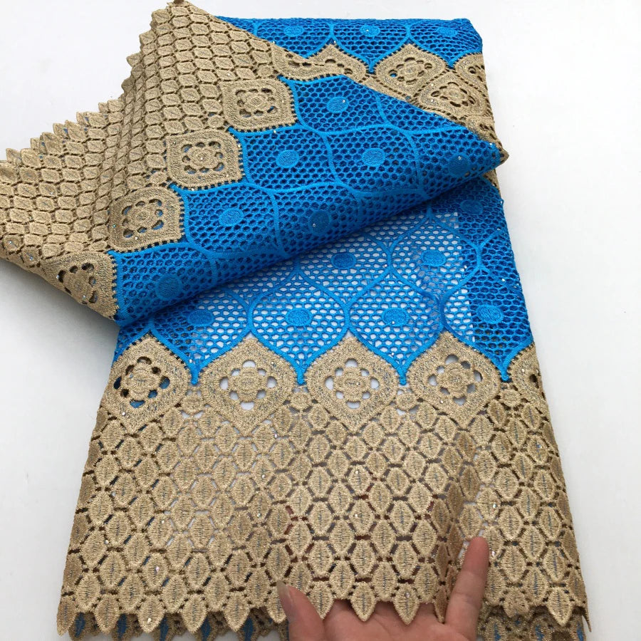 African Guipure Cord Lace Fabric 5 Yards for Wedding Dresses
