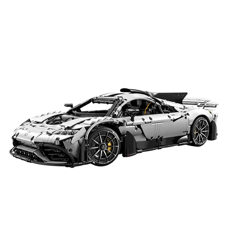 Technical Racing Silver Car Model 1:8 Building Blocks Gift