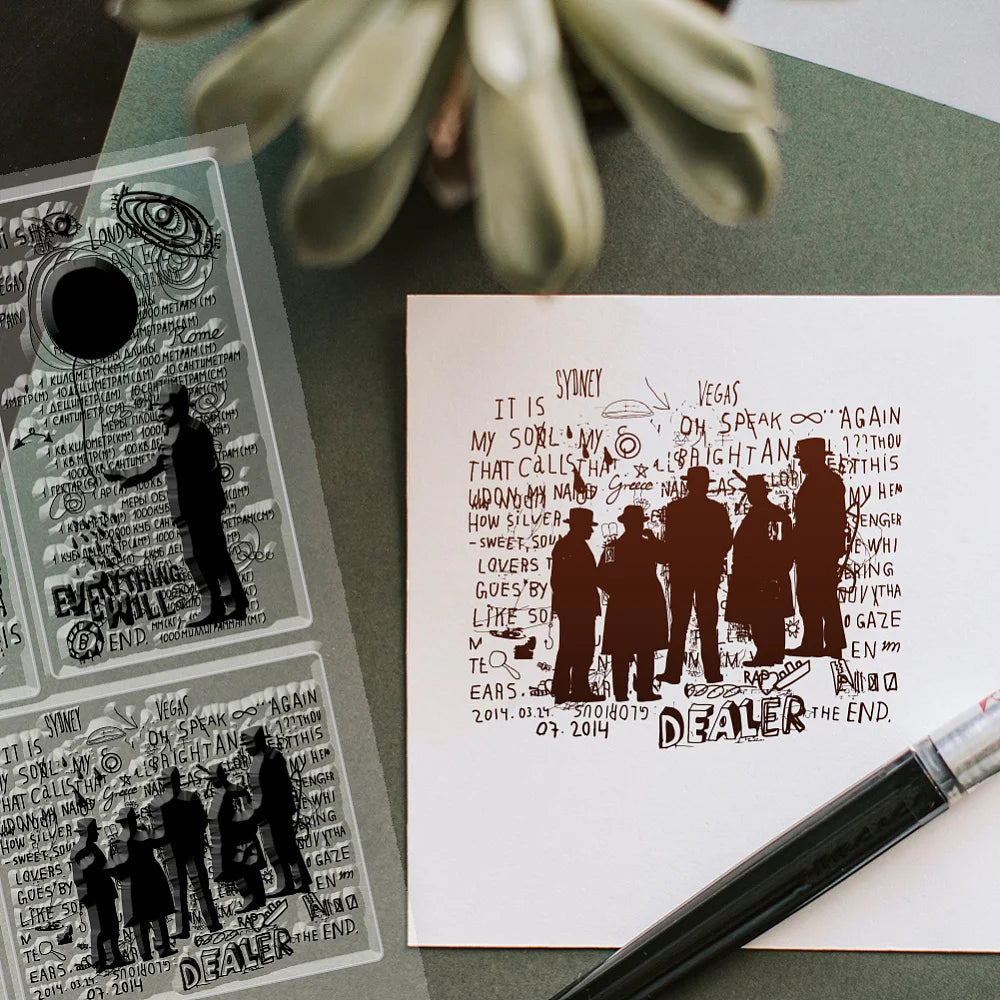 Theme Silicone Clear Stamps Cat People Background for Crafts
