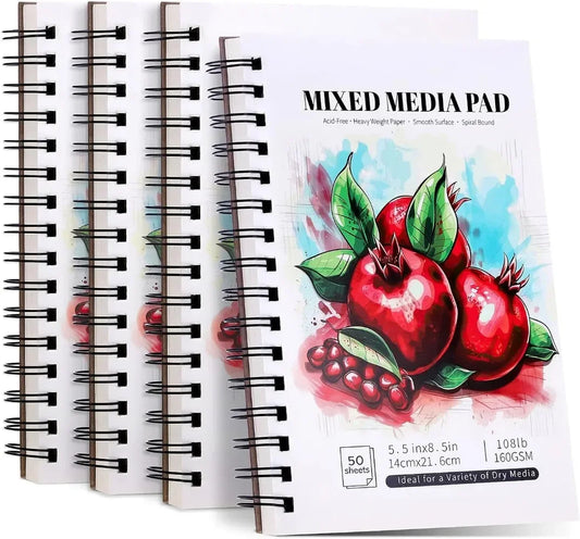 4 Pack Mixed Media Sketchbooks 5.5x8.5 Inch Spiral Bound