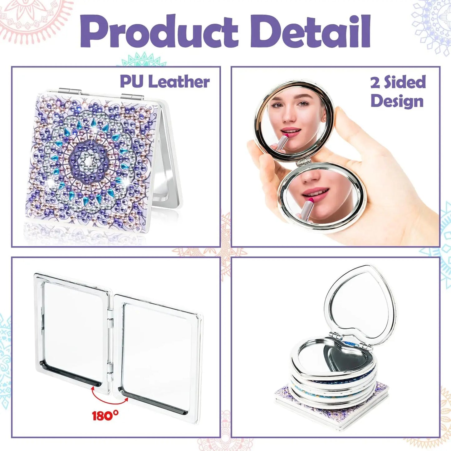 4Pcs Mandala Diamond Painting Compact Mirror Art Kits