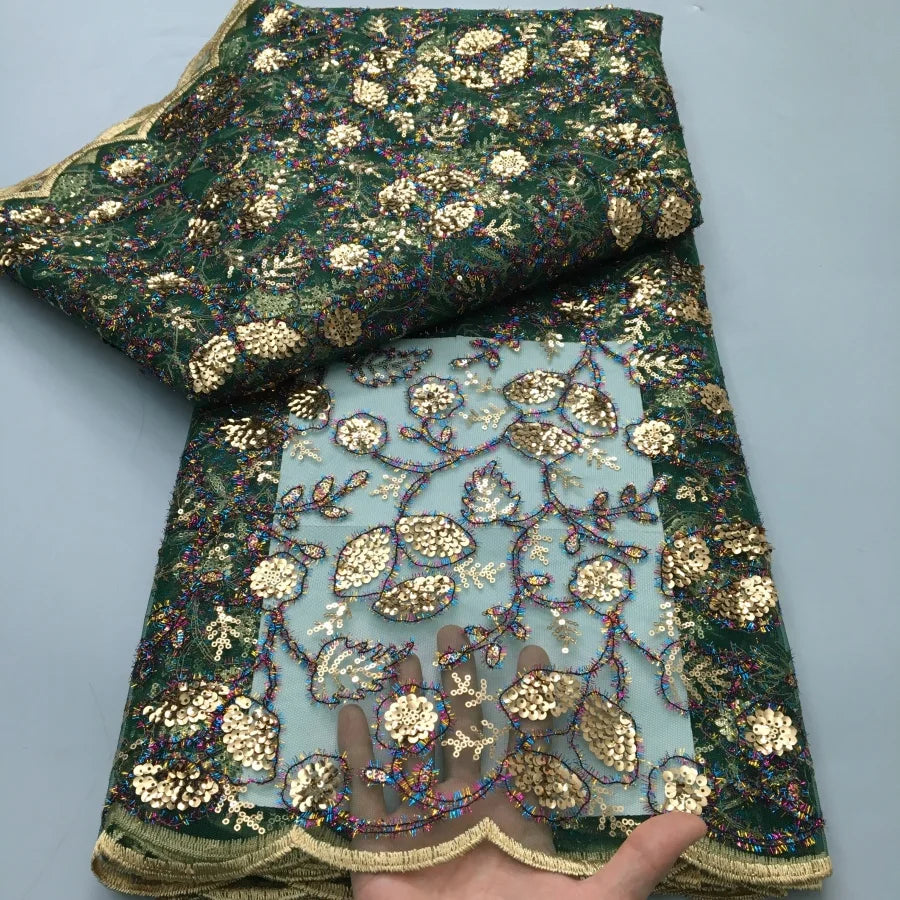 Luxury African Sequins Beaded Lace Fabric for Weddings